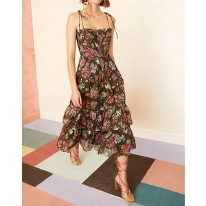NWOT Ulla Johnson Midi Silk-Blend Floral Loraine Dress